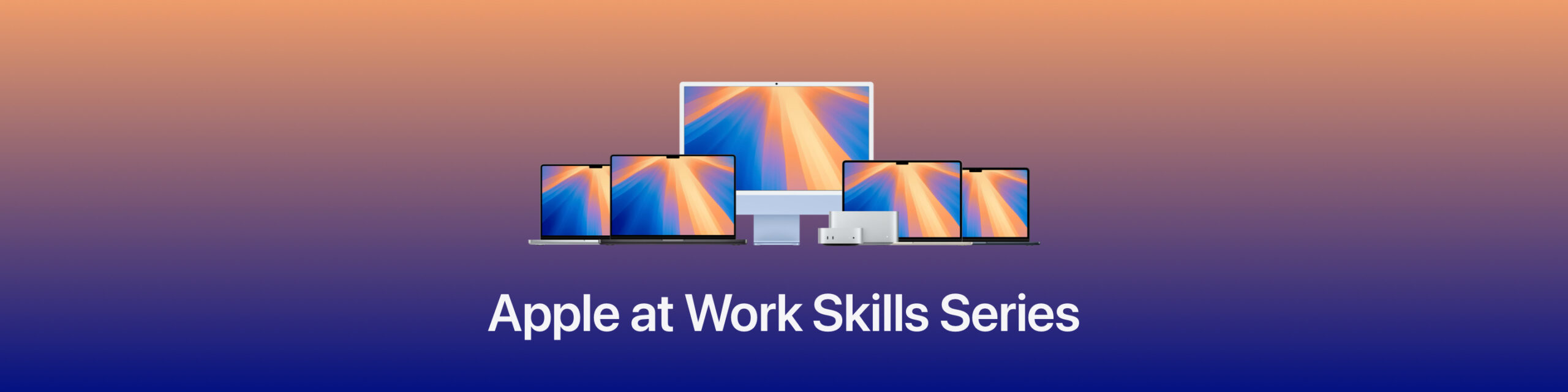 picture of computers that says "Apple at Work Stills Series"